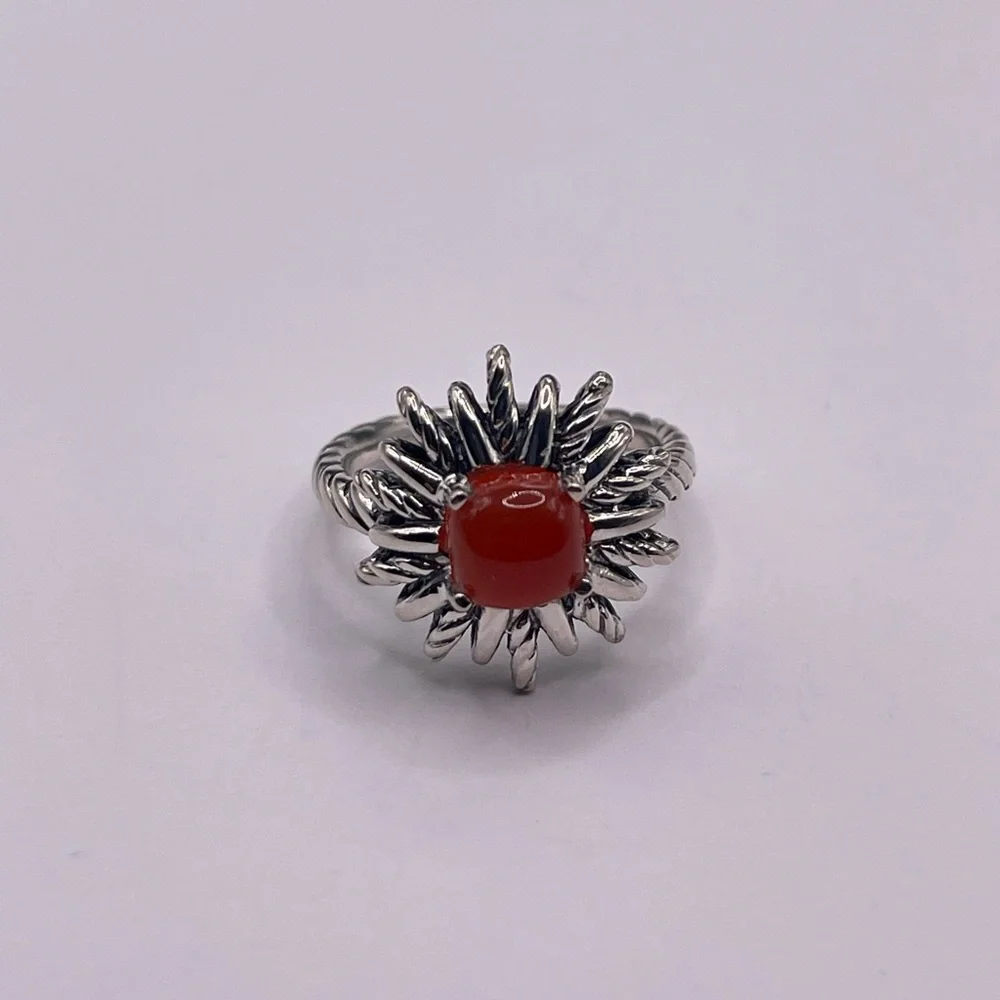 David Yurman Starburst Silver Ring with Red Carnelian - Picture 2 of 9
